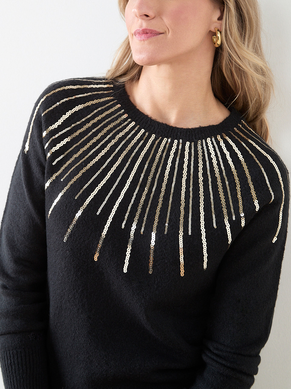 Long Sleeve Sequin Scoop Neck Sweater
