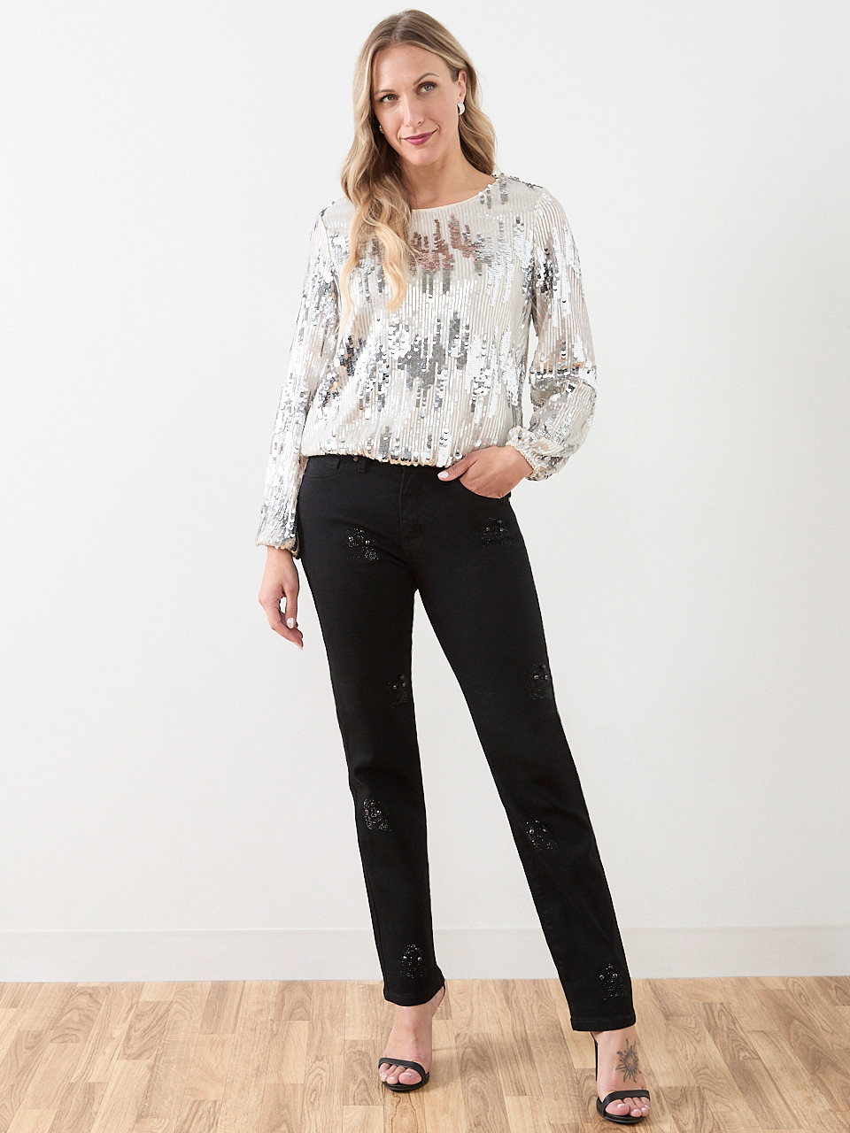 Long Sleeve Sequin Stripe Top
