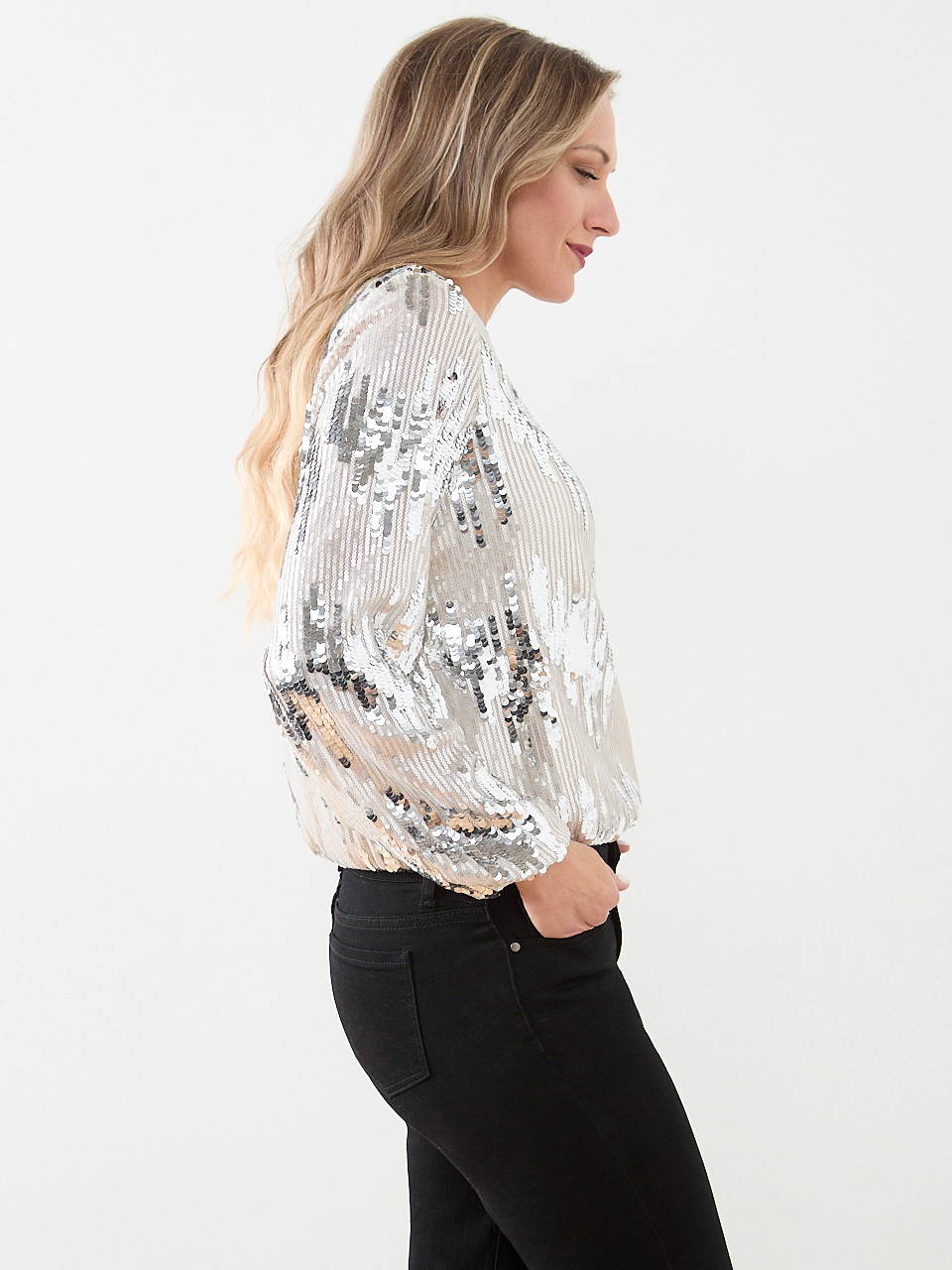 Long Sleeve Sequin Stripe Top