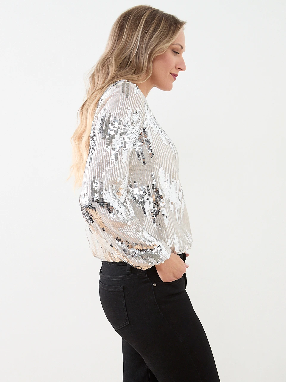 Long Sleeve Sequin Stripe Top