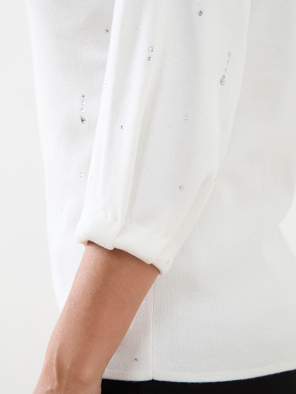 Petite 3/4 Sleeve Rhinestone Sweater
