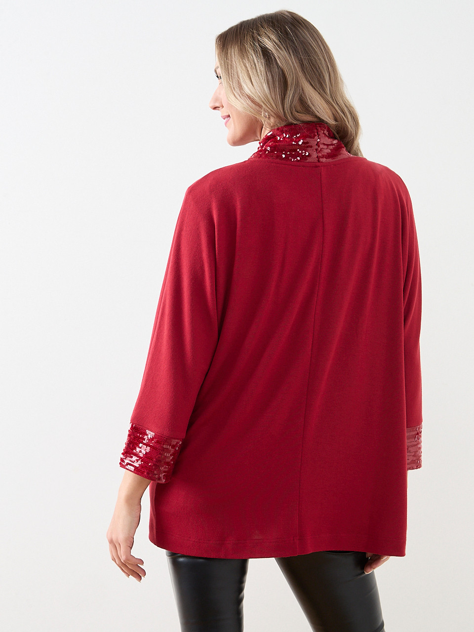 Petite 3/4 Sleeve Sequin Edge Trim Cardigan