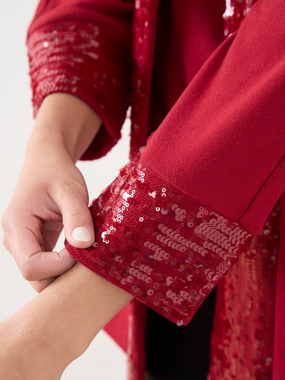 Petite 3/4 Sleeve Sequin Edge Trim Cardigan