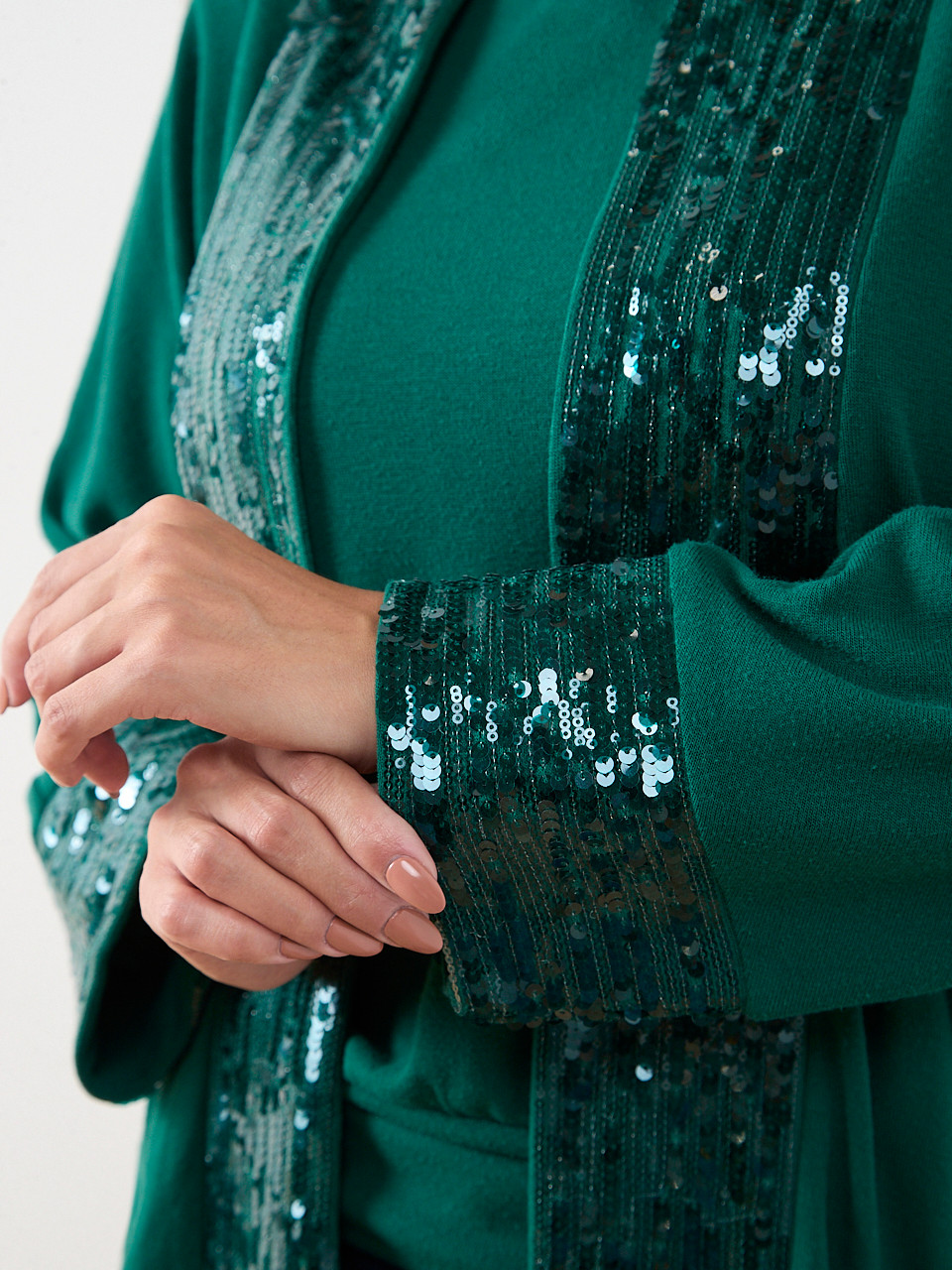 Petite 3/4 Sleeve Sequin Trim Cardigan