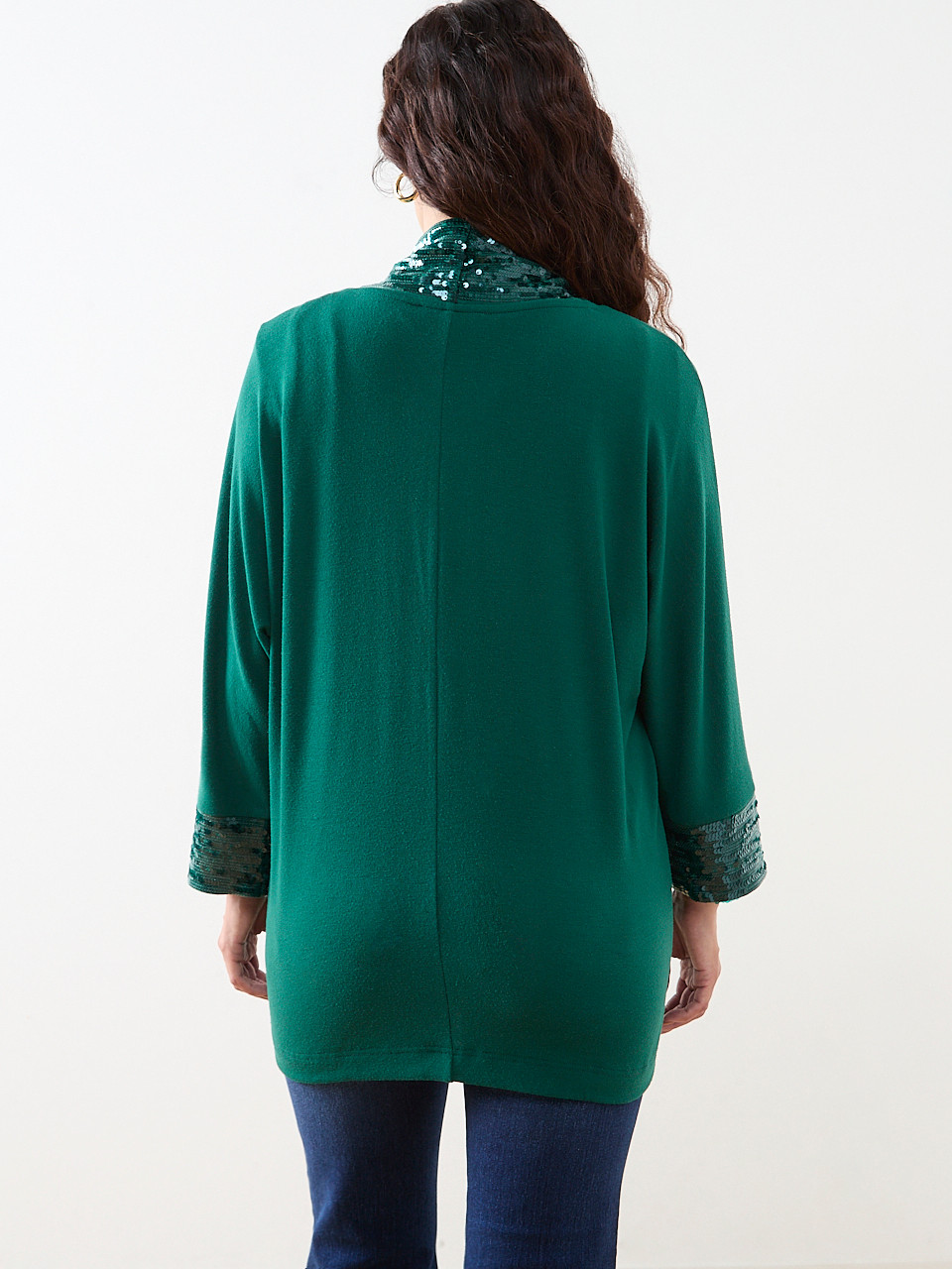 Petite 3/4 Sleeve Sequin Trim Cardigan