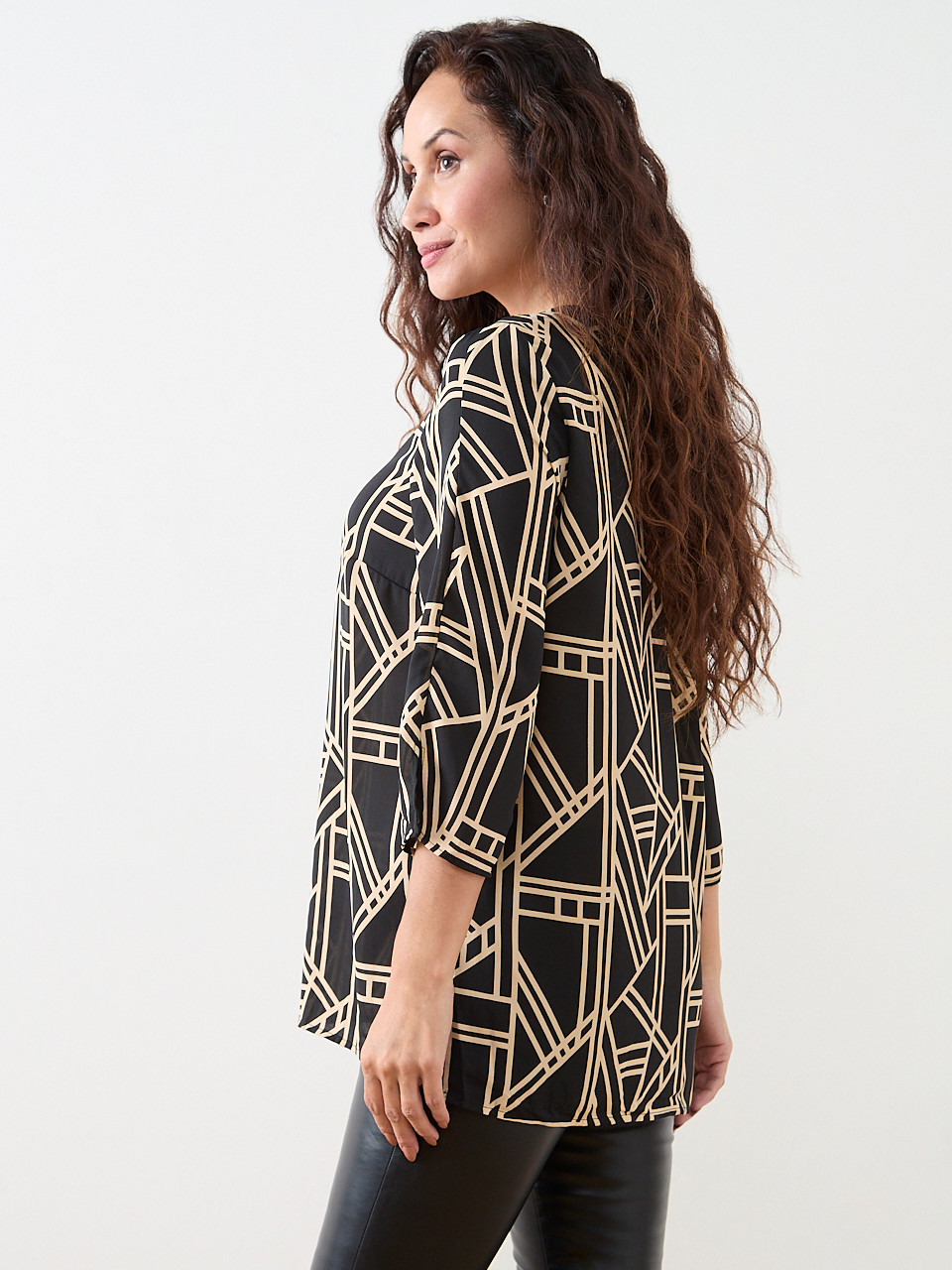 Petite 3/4 Sleeve Sequin Trim Tunic