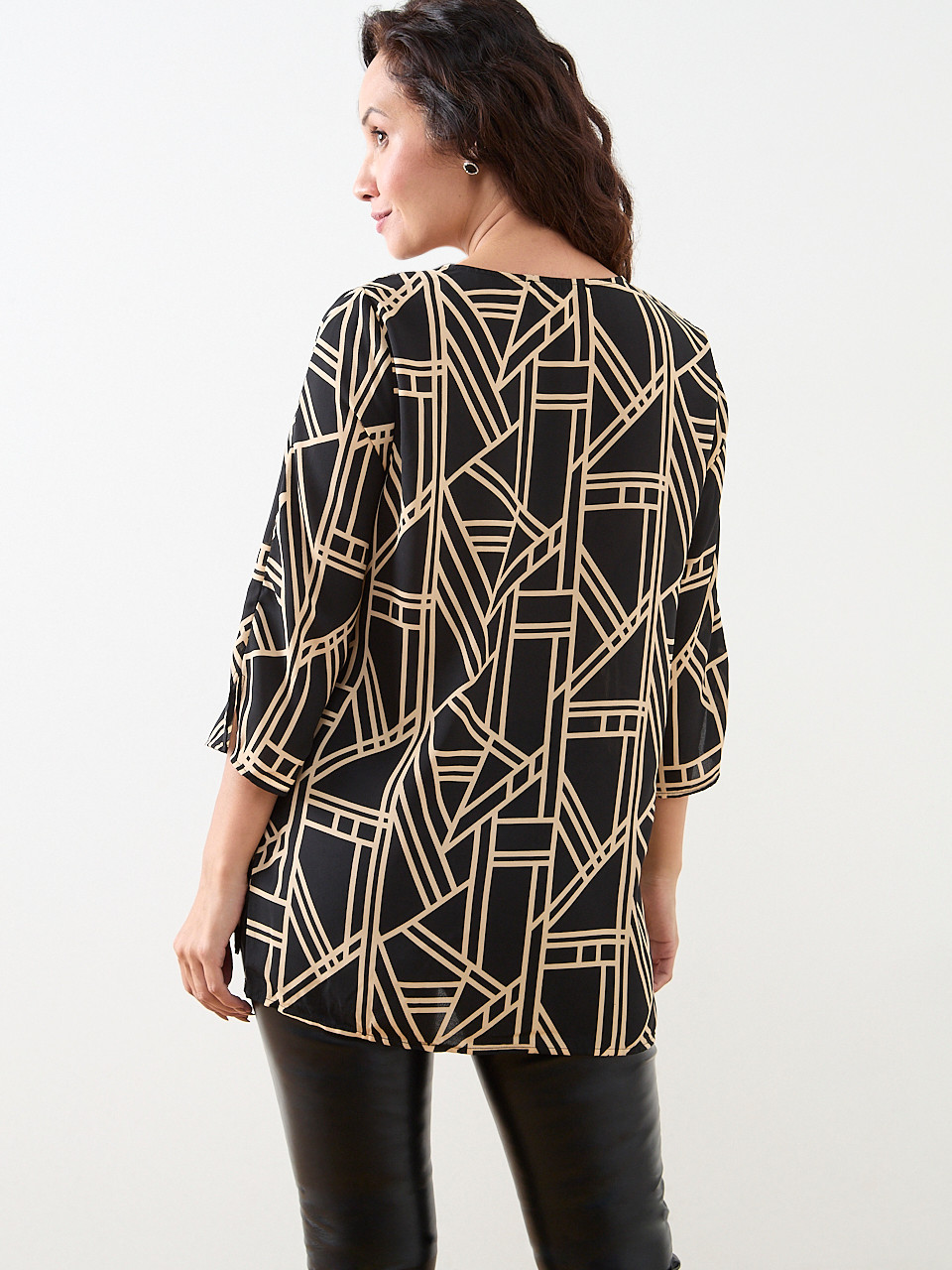 Petite 3/4 Sleeve Sequin Trim Tunic