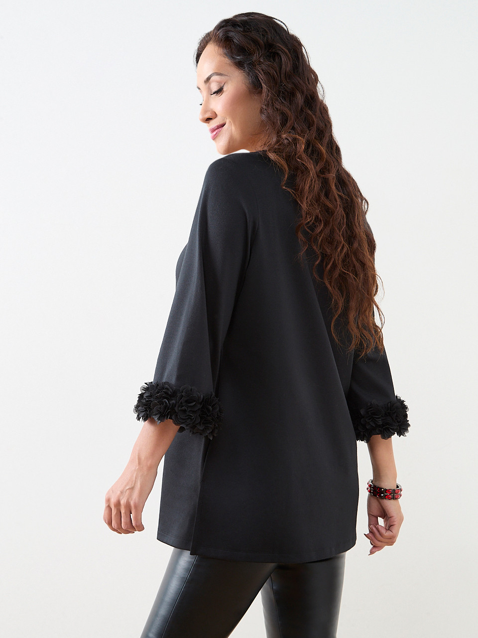 Petite 3/4 Sleeve Tunic with Rosettes