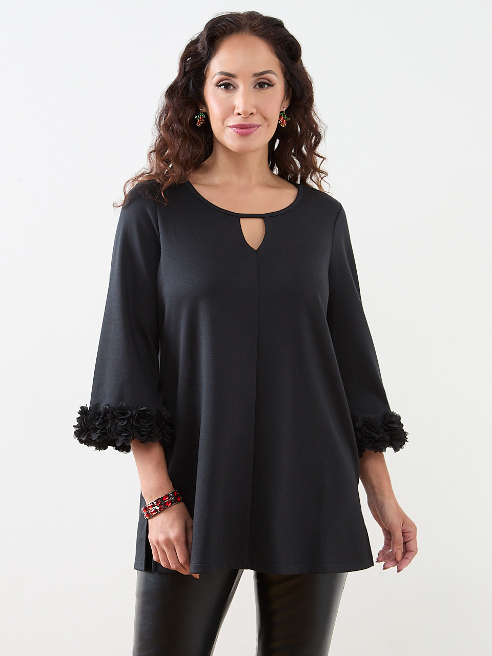 Petite 3/4 Sleeve Tunic with Rosettes