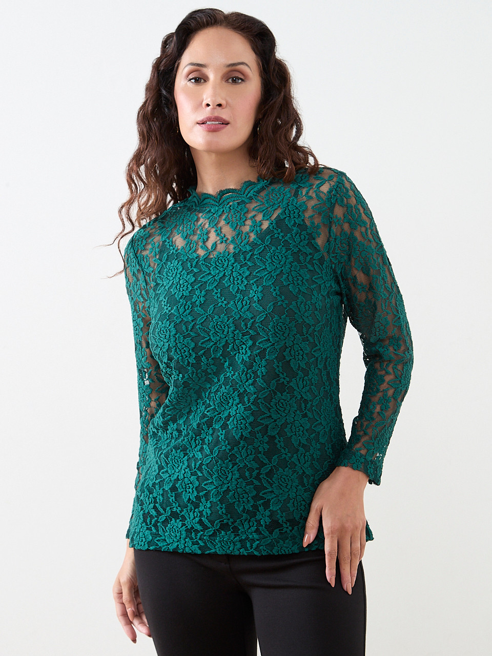 Petite Bracelet Sleeve Stretch Lace Top