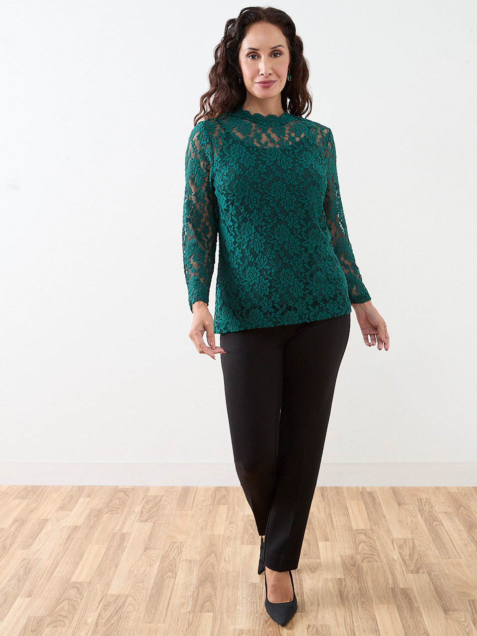 Petite Bracelet Sleeve Stretch Lace Top