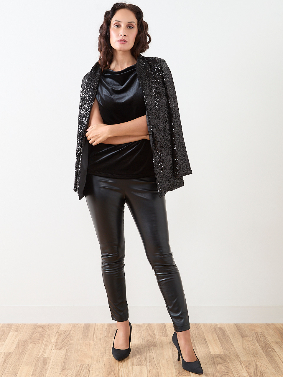 Petite Cap Sleeve Velvet Top with Choker
