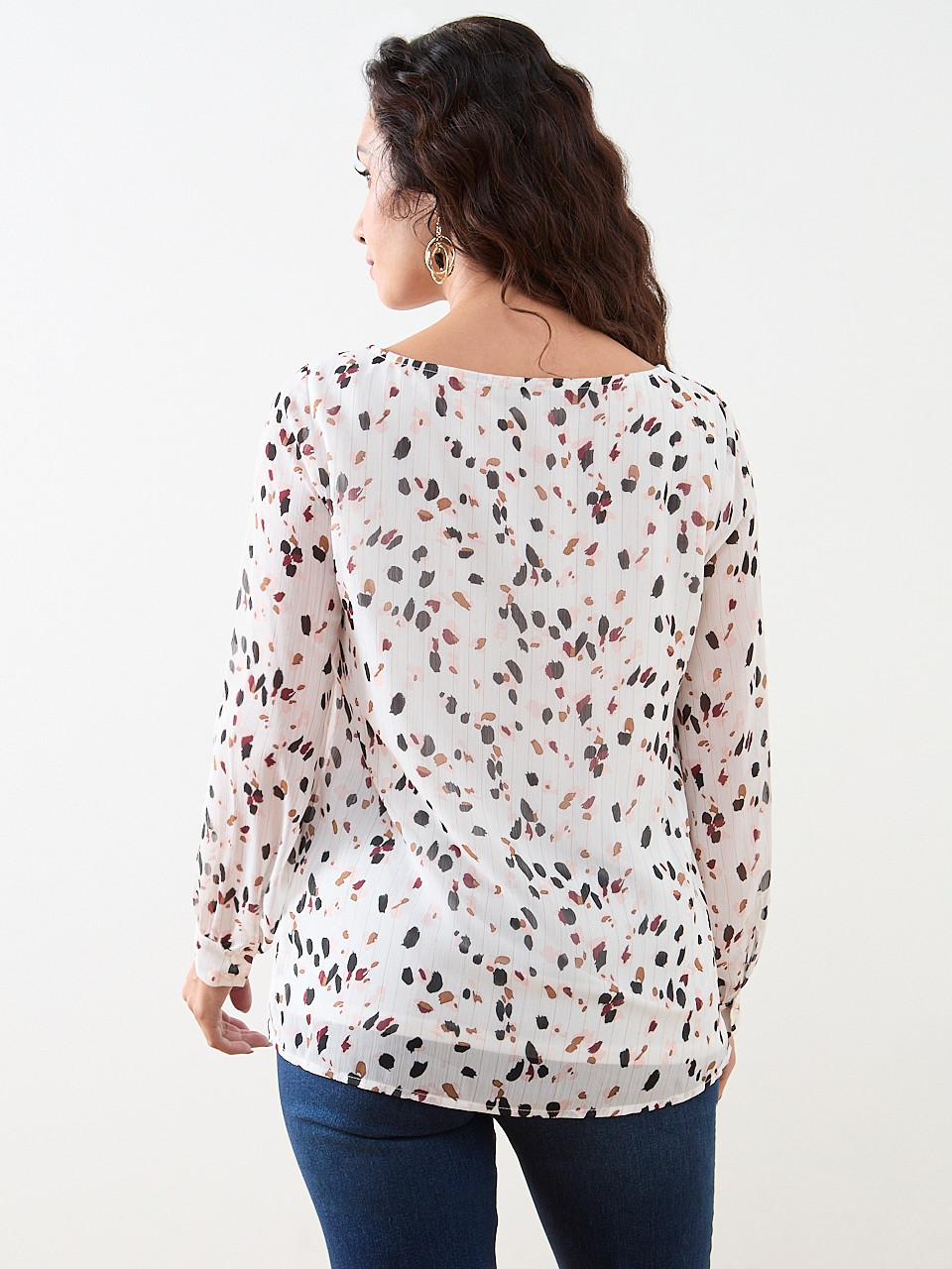 Petite Long Sleeve Button-Cuff Chiffon Blouse