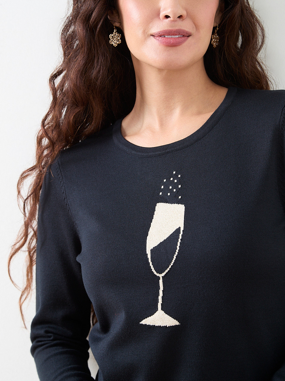 Petite Long Sleeve Champagne Flute Sweater