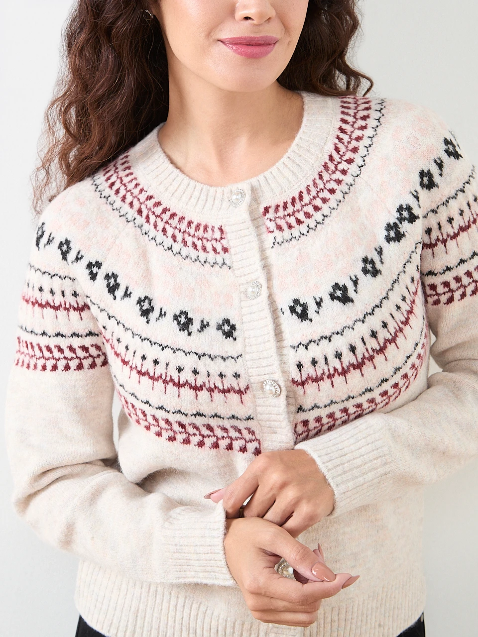Petite Long Sleeve Fairisle Cardigan Sweater
