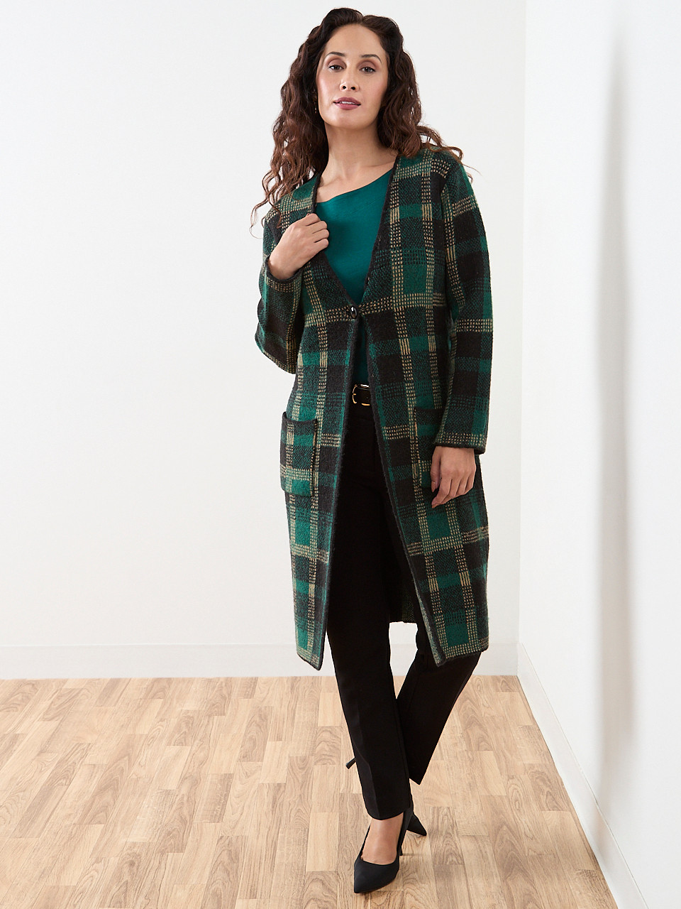 Petite Long Sleeve Fur Collar Sweater Coat