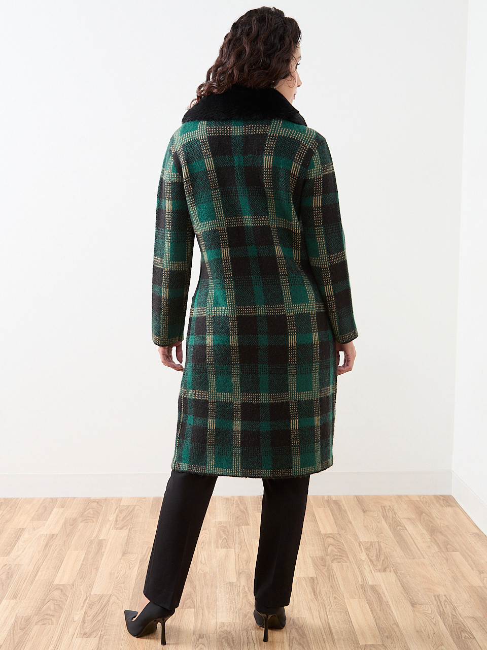 Petite Long Sleeve Fur Collar Sweater Coat