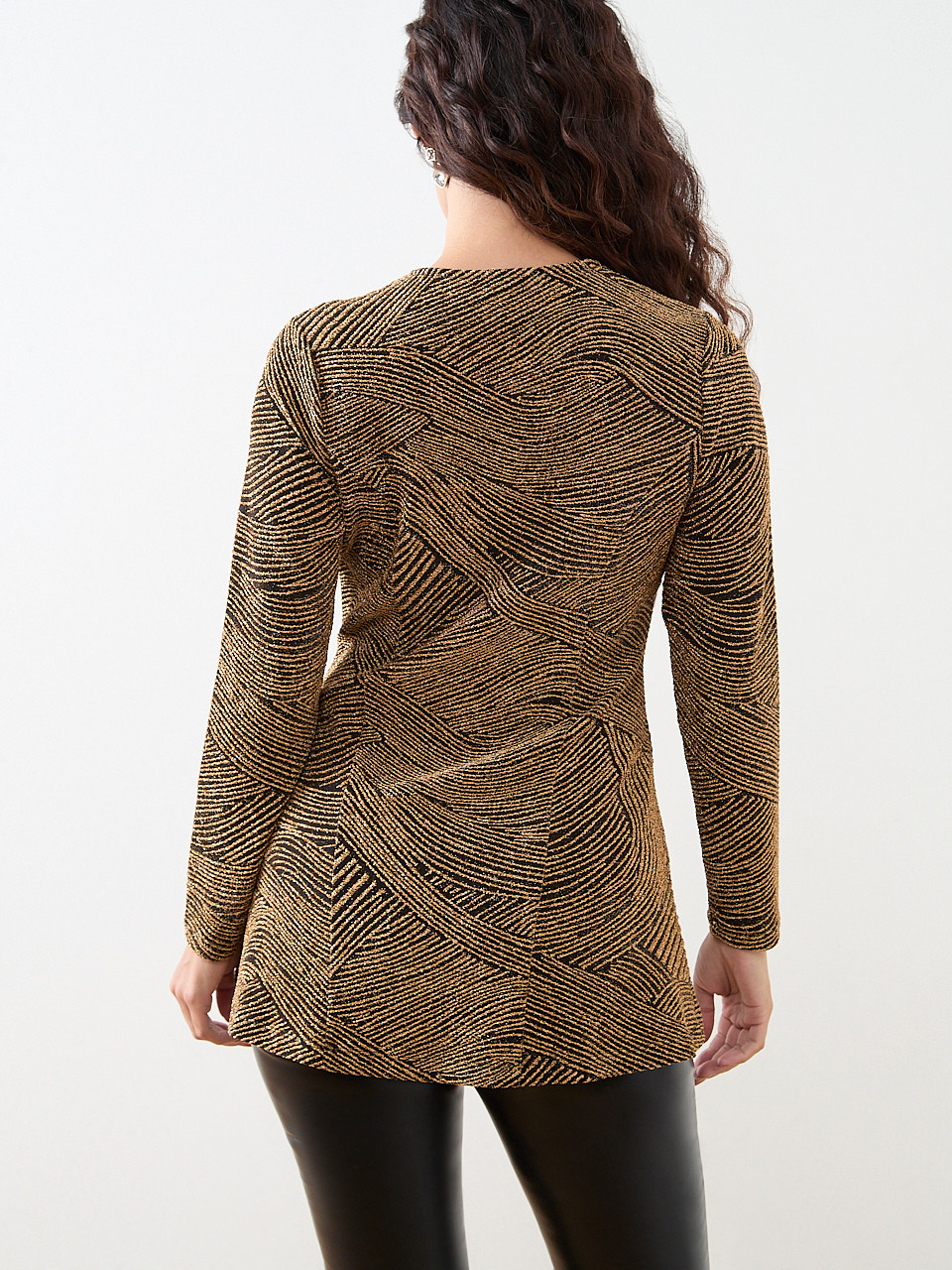 Petite Long Sleeve Stretch Shimmer Tunic