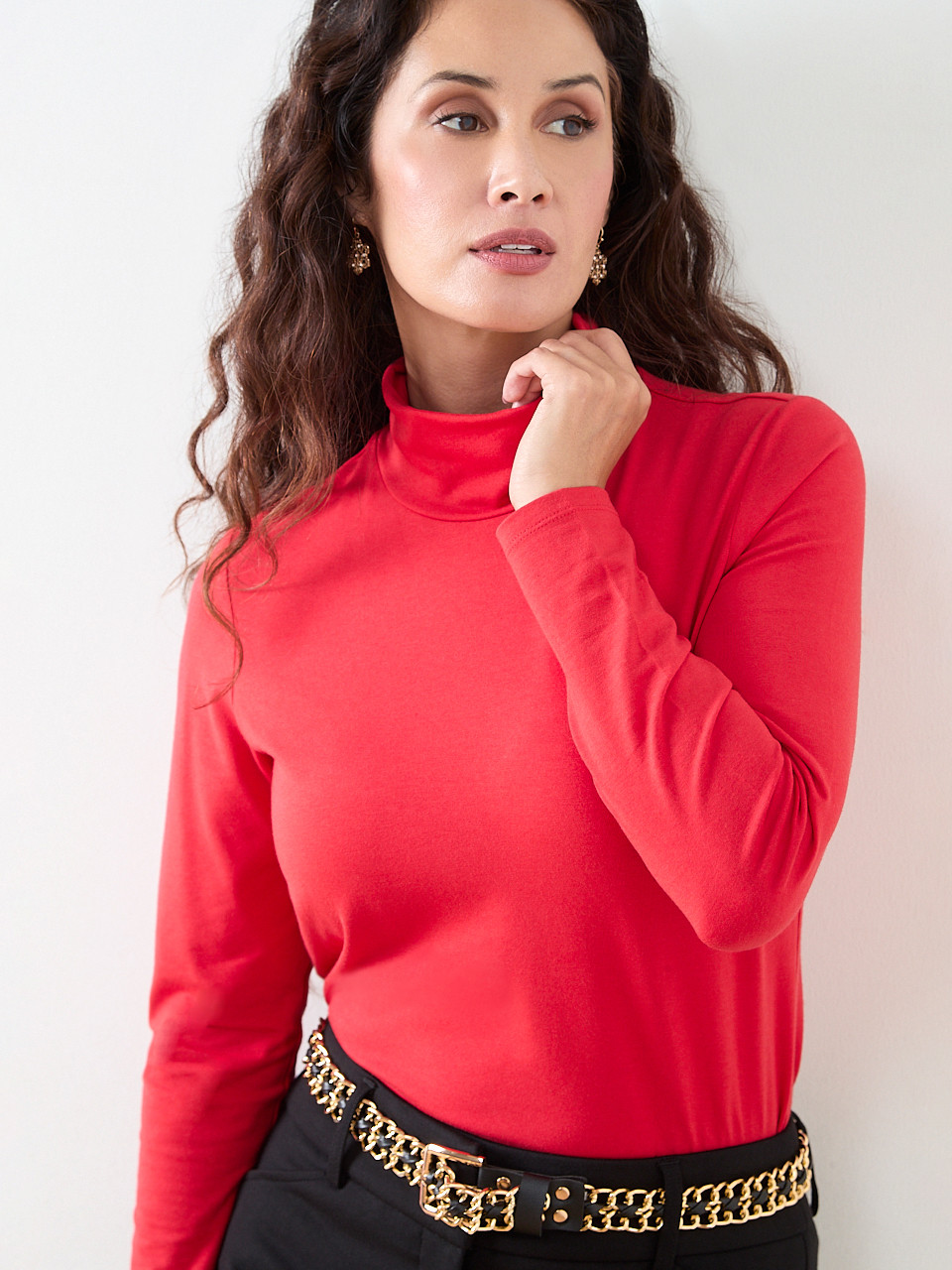 Petite Long Sleeve Stretch-Jersey Turtleneck