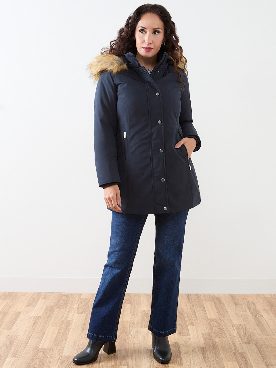 Petite Navy Vegan Down Parka | Cleo