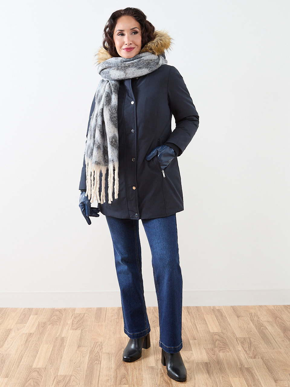 Petite Navy Vegan Down Parka | Cleo