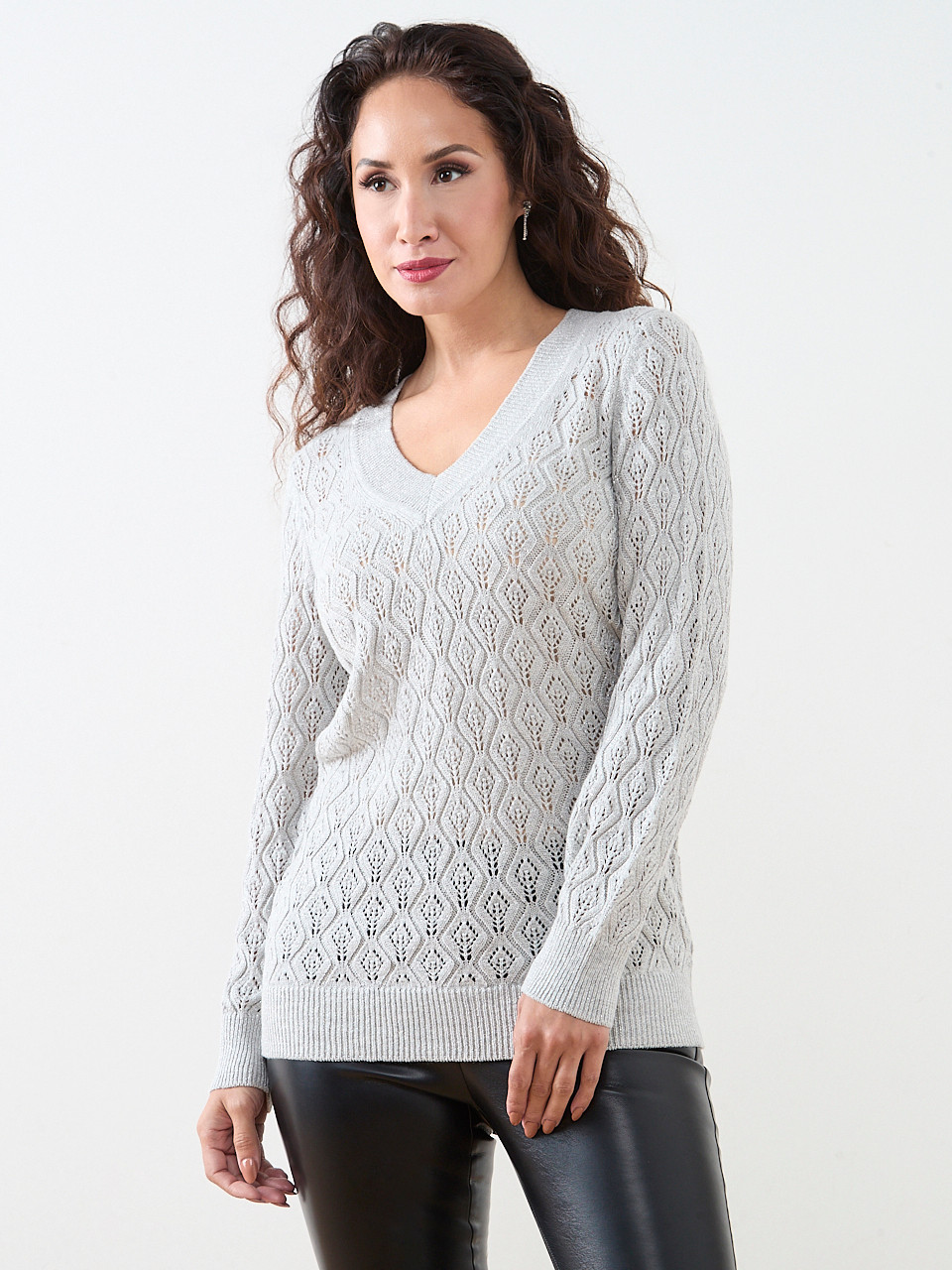 Petite Pointelle V-Neck Sweater