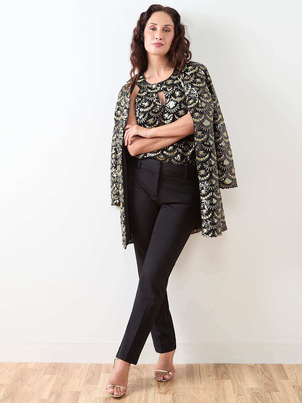 Petite Sequin Halter Blouse