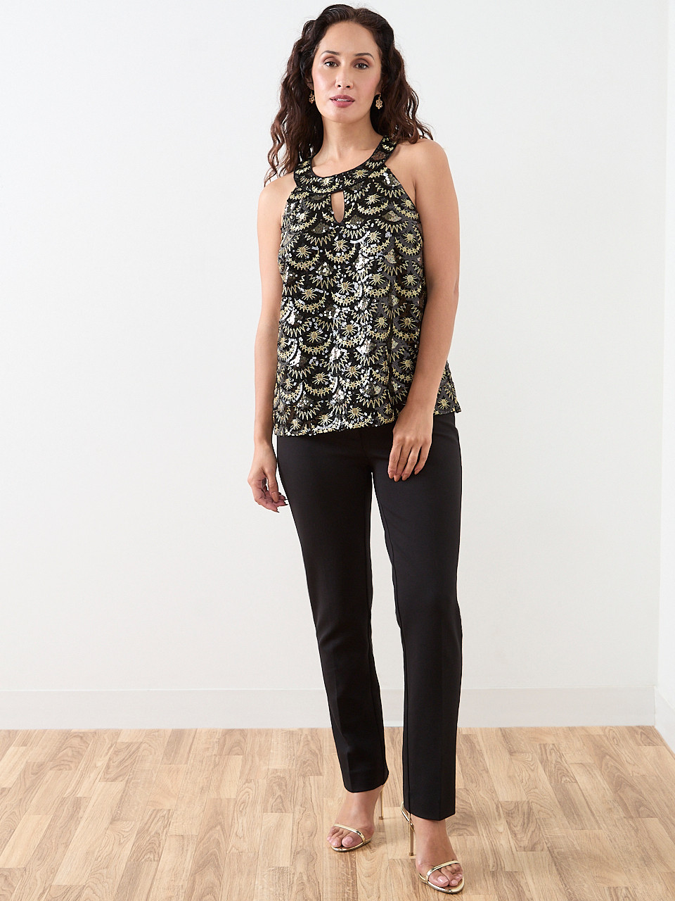 Petite Sequin Halter Blouse