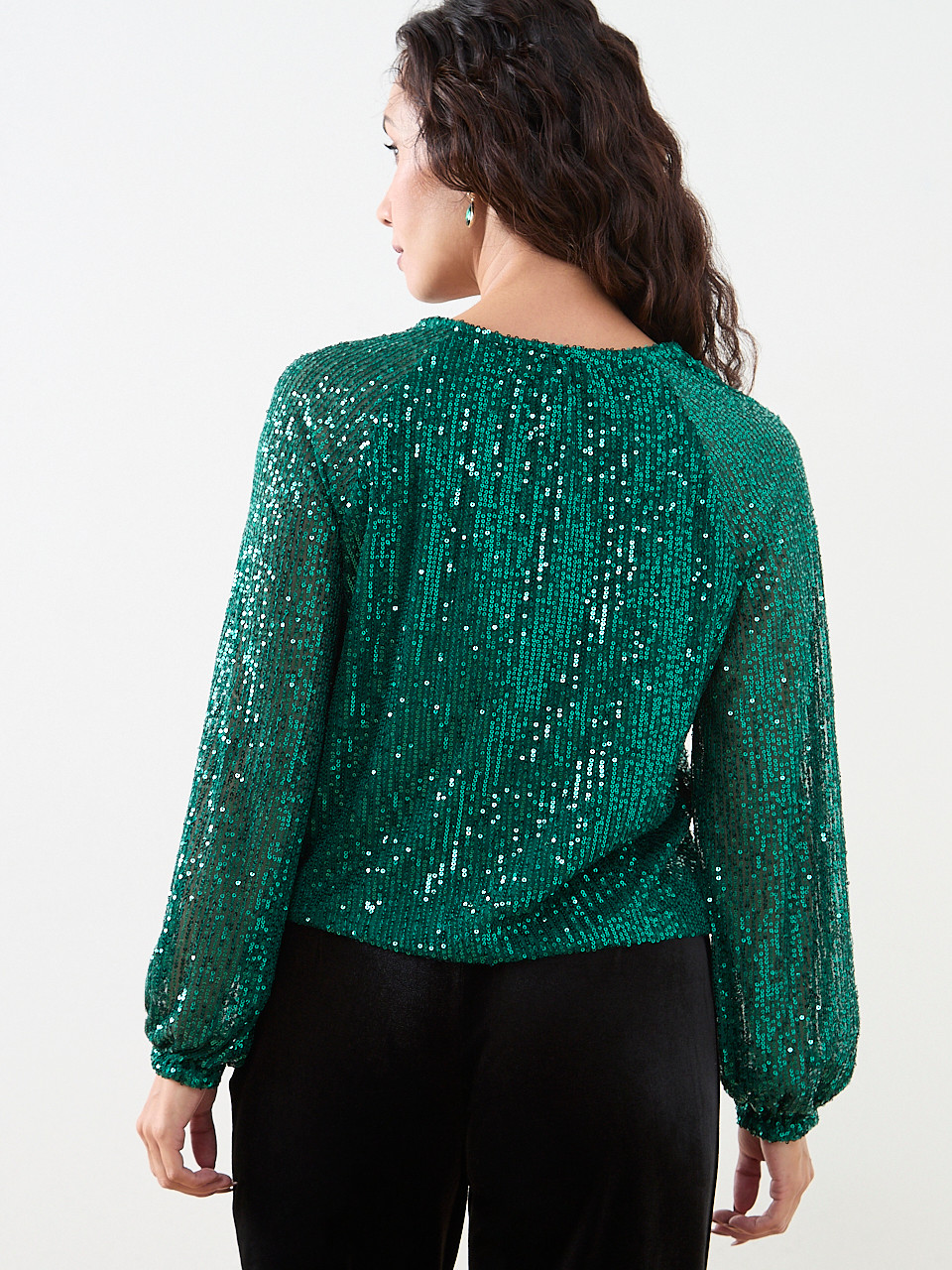 Petite Sequin V-Neck Bubble Hem Blouse