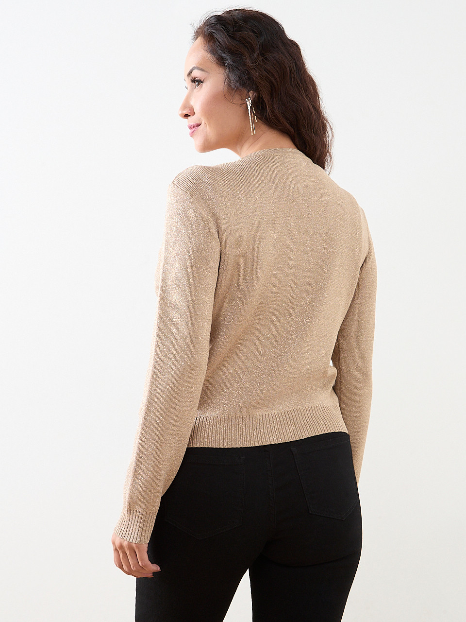 Petite Short Gold Metallic Sweater Jacket