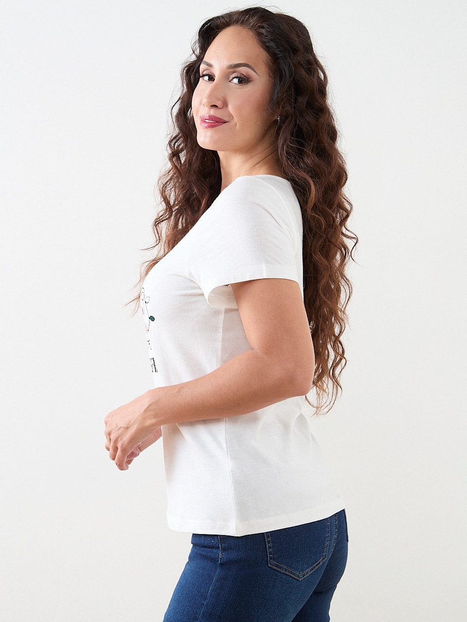 Petite Short Sleeve Holiday Tee with Christmas Lights