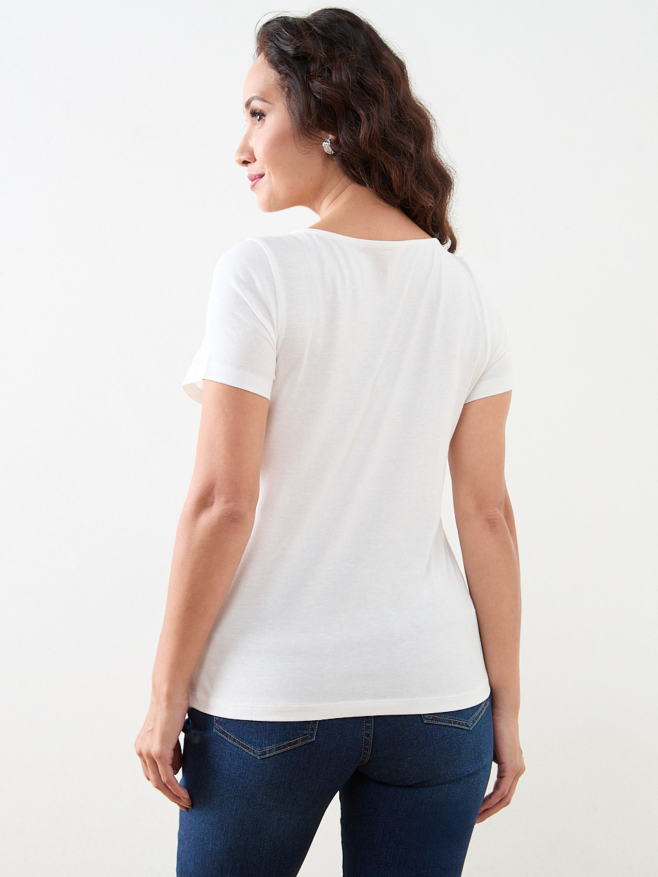 Petite Short Sleeve Holiday Tee with Christmas Lights