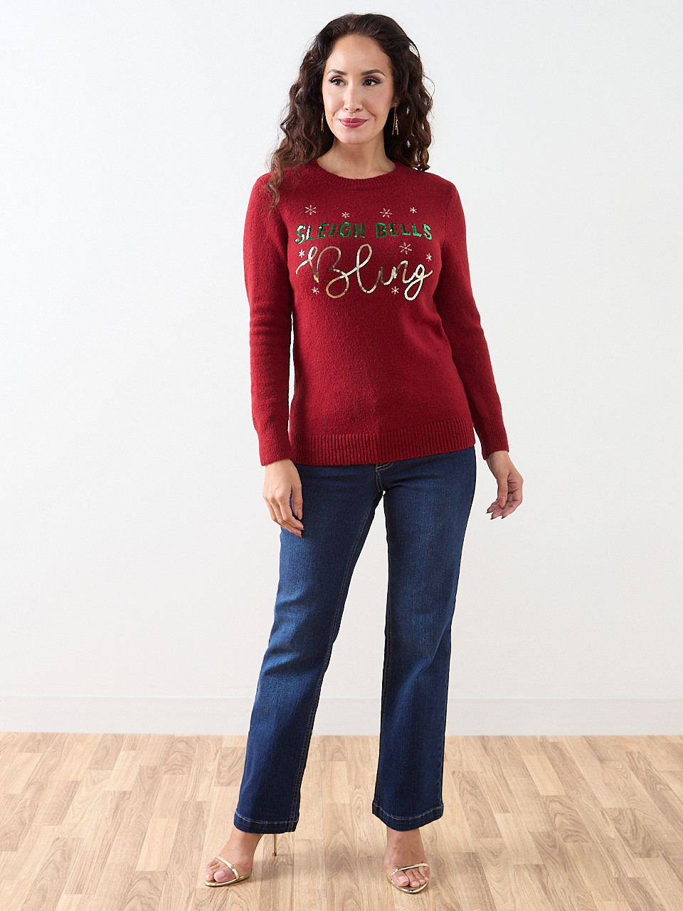 Petite Sleigh Bells Holiday Crew Neck Sweater