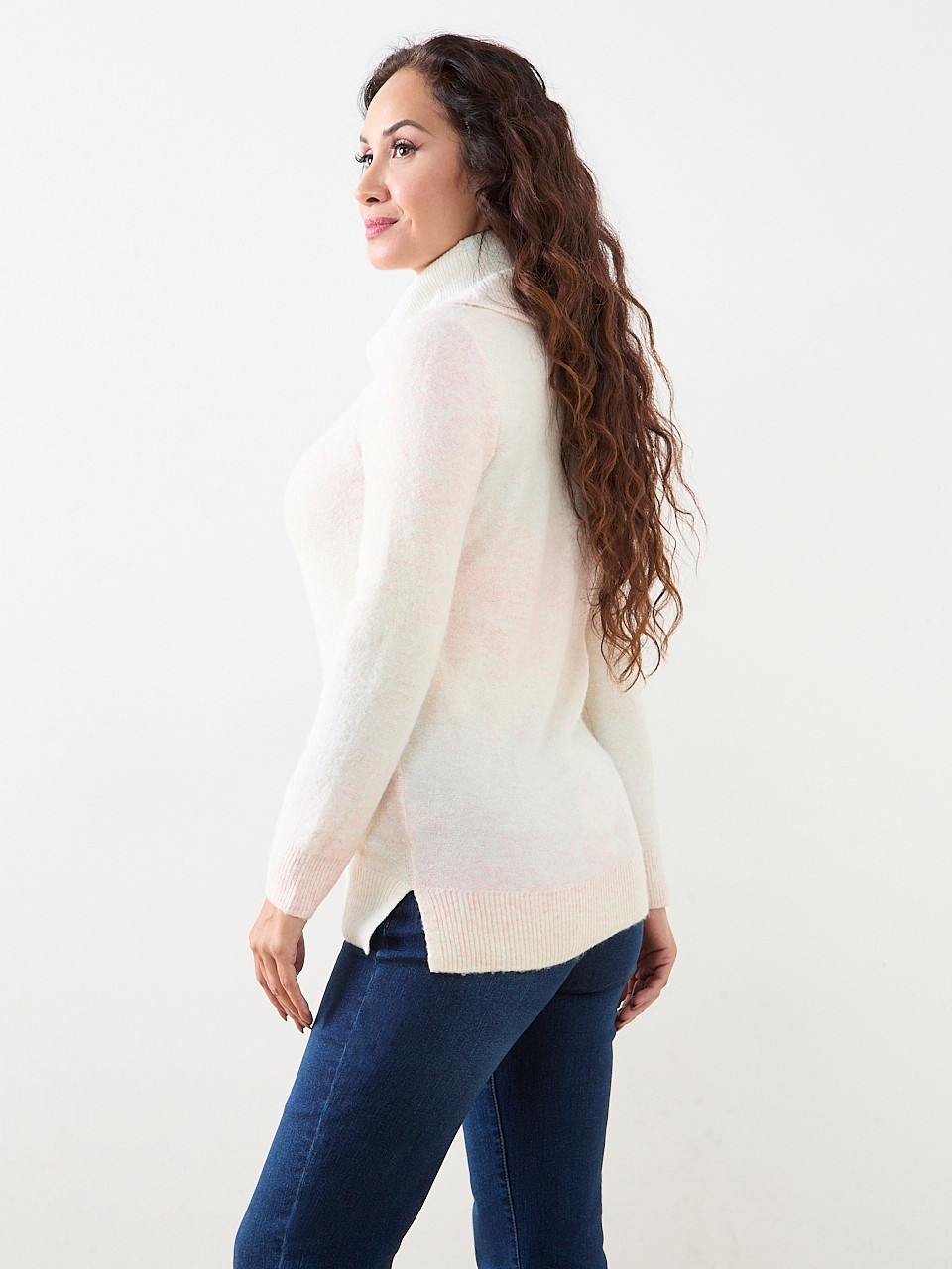 Petite Space Dye Cowl Neck Pullover