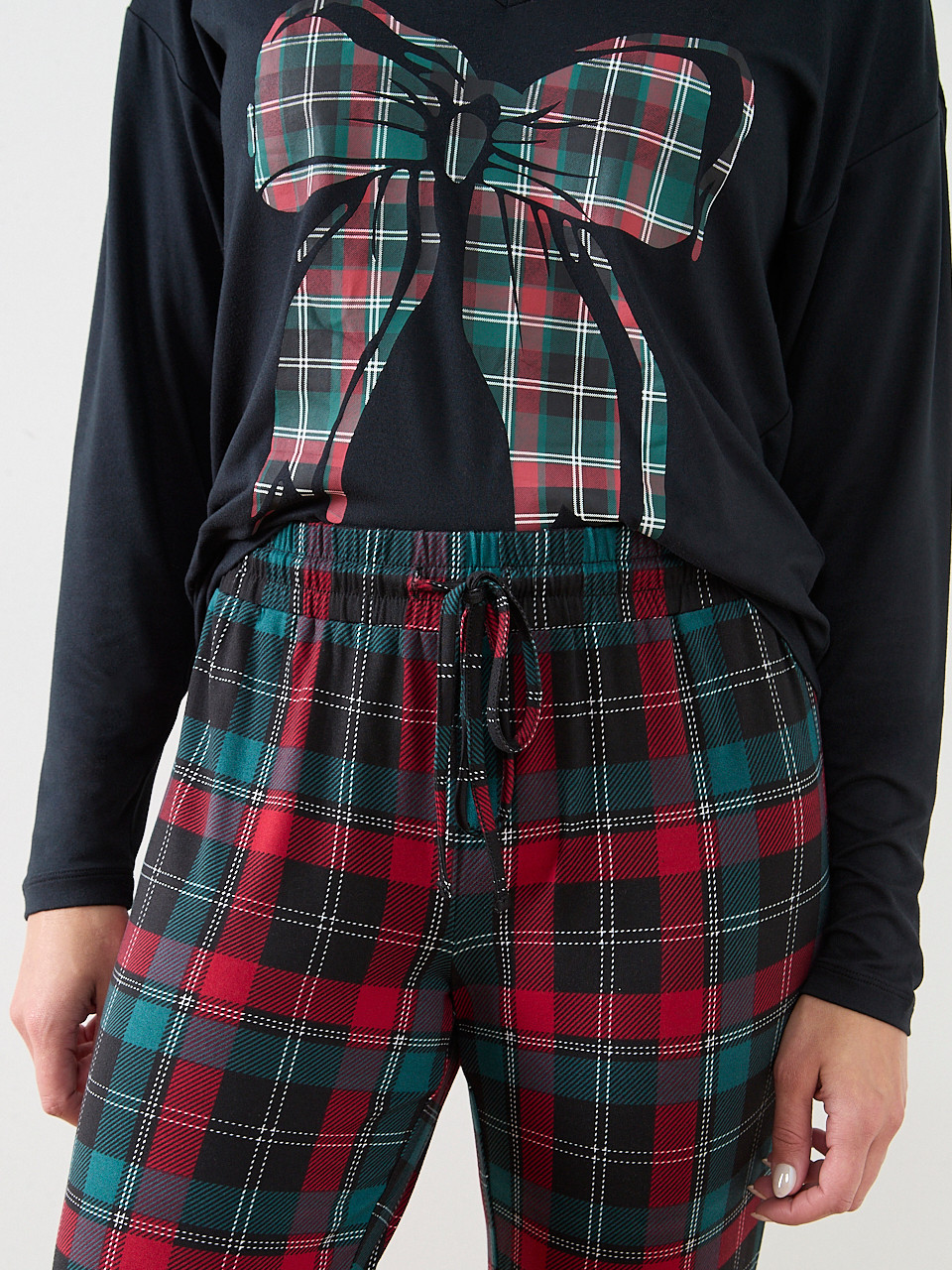 Plaid Bow Screen Print Pj Set