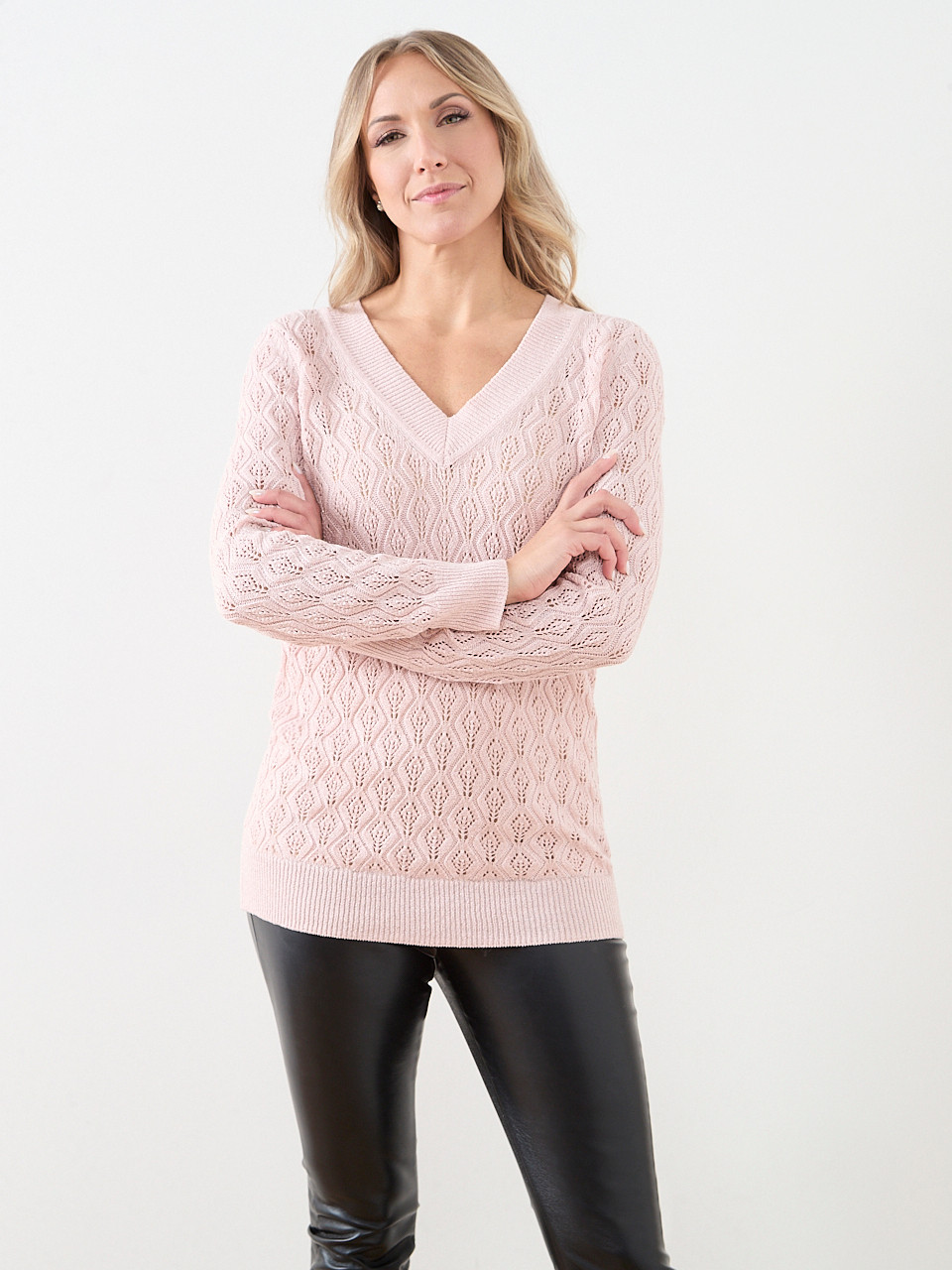 Pointelle V-Neck Sweater