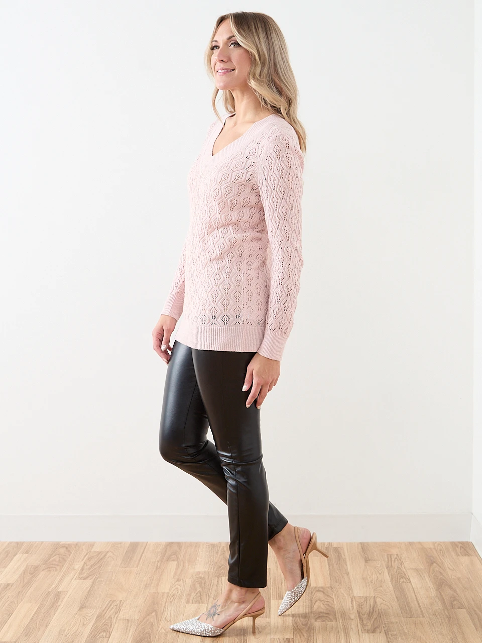 Pointelle V-Neck Sweater