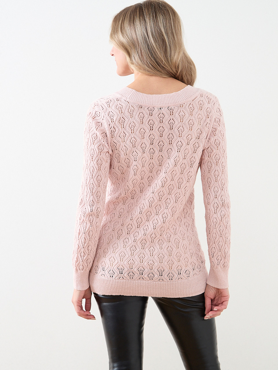 Pointelle V-Neck Sweater
