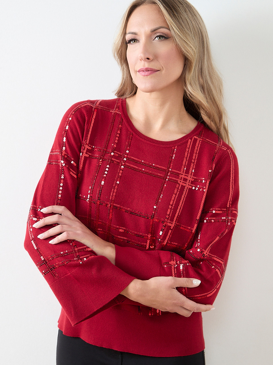 Sequined Windowpane Sweater