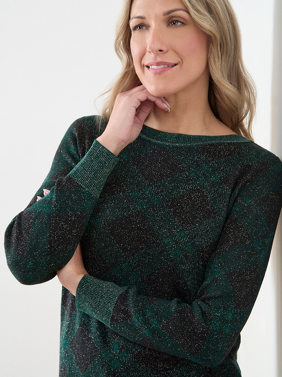 Shimmering Plaid Boatneck Sweater