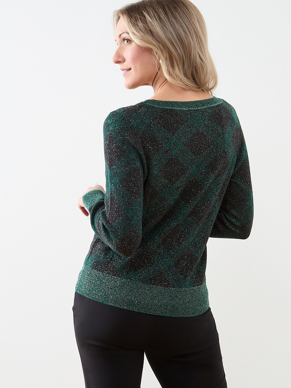 Shimmering Plaid Boatneck Sweater