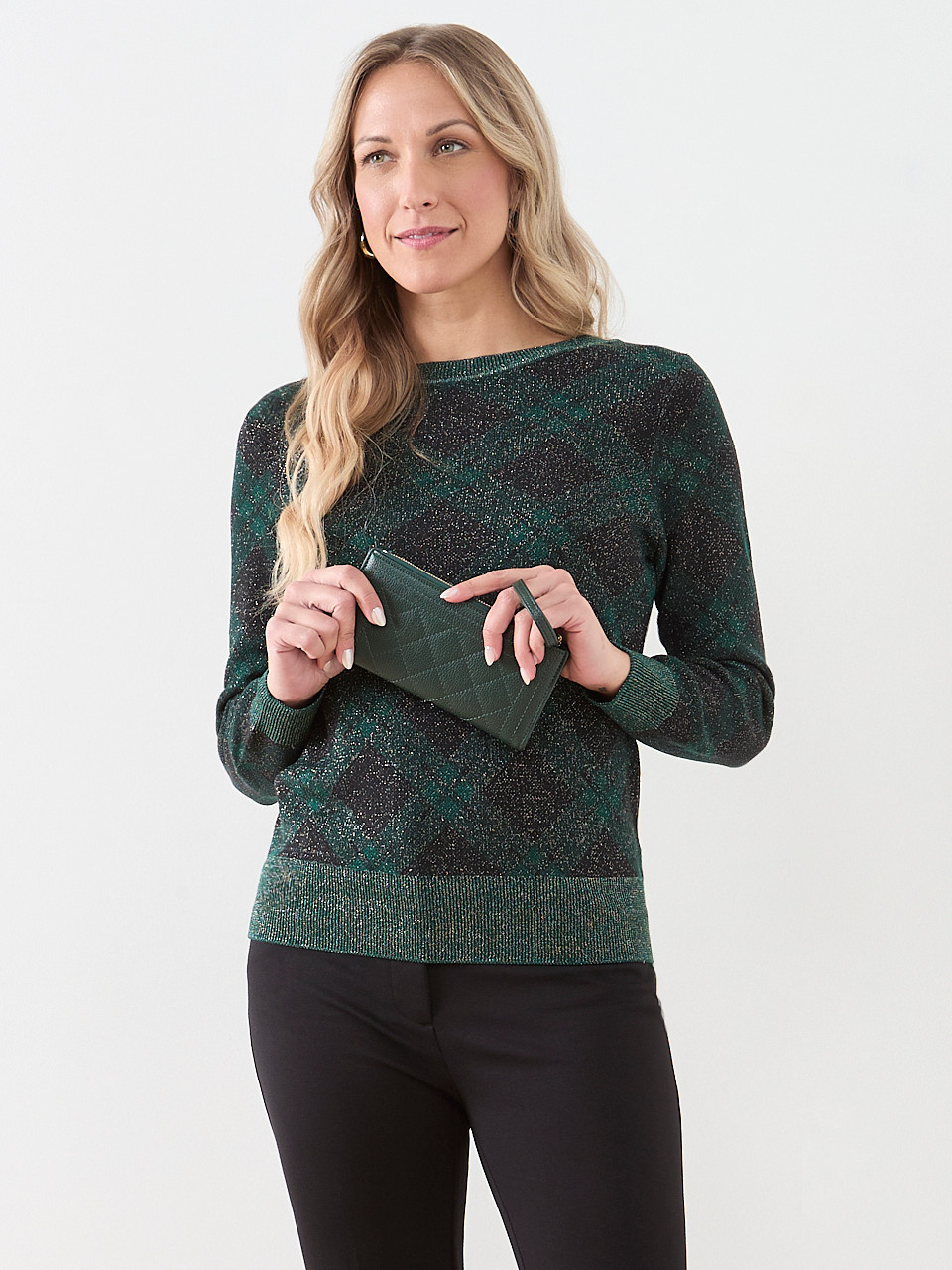 Shimmering Plaid Boatneck Sweater