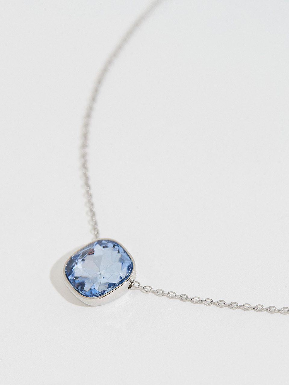 Short Silver Necklace with Genuine Crystal