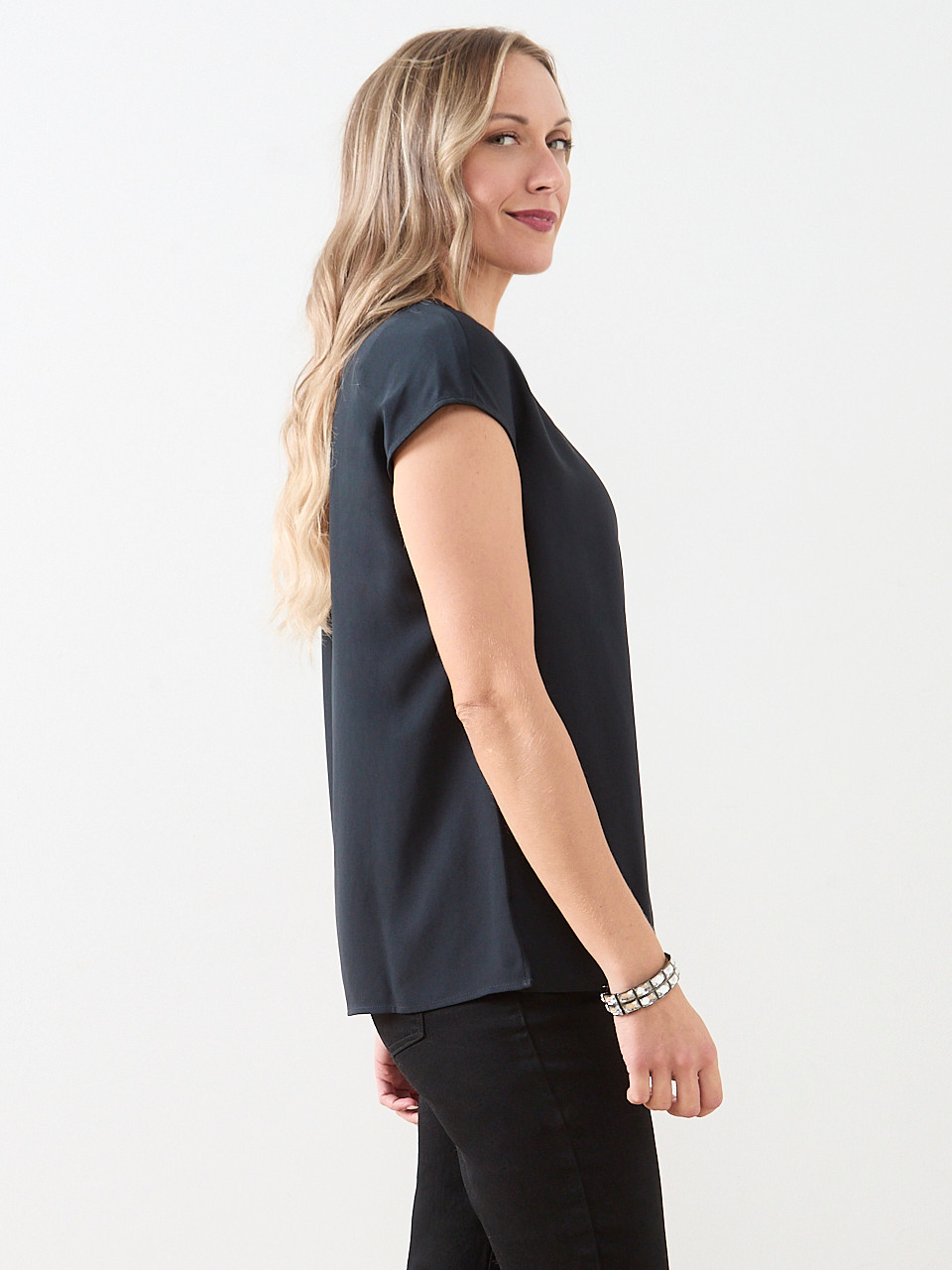 V-Neck Rhinestone Trim Blouse