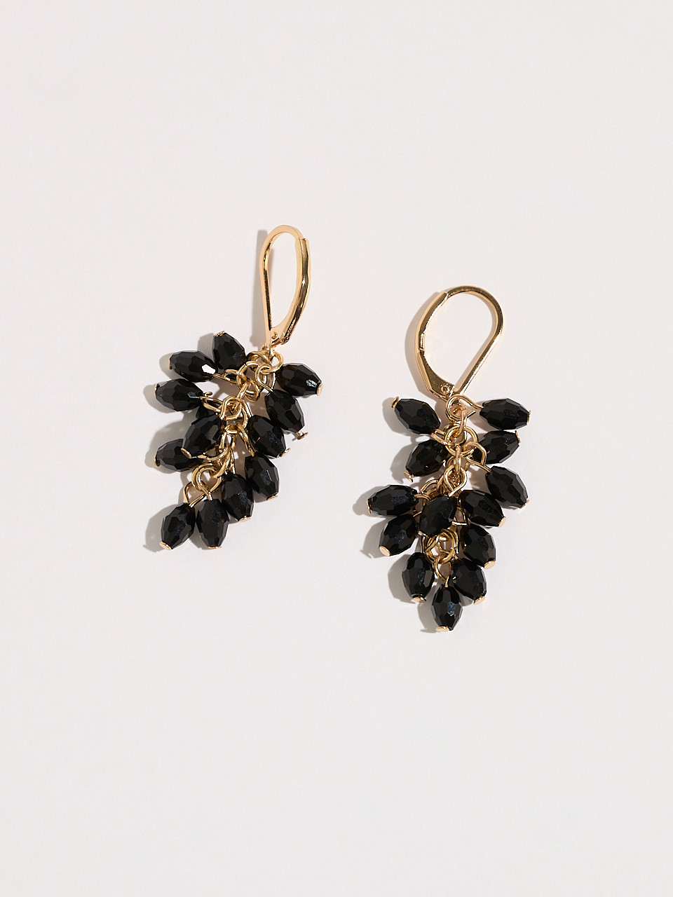 Black Cluster-Bead Gold Earrings