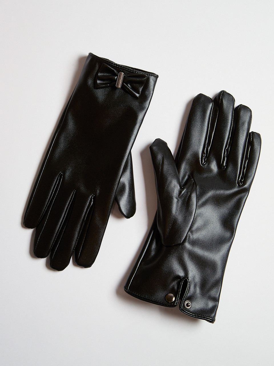 Vegan Leather Bow Detail Gloves