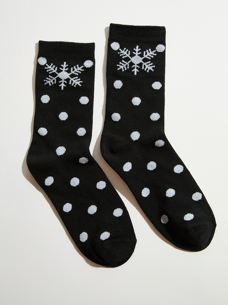 Black with White Snowflake Crew Socks