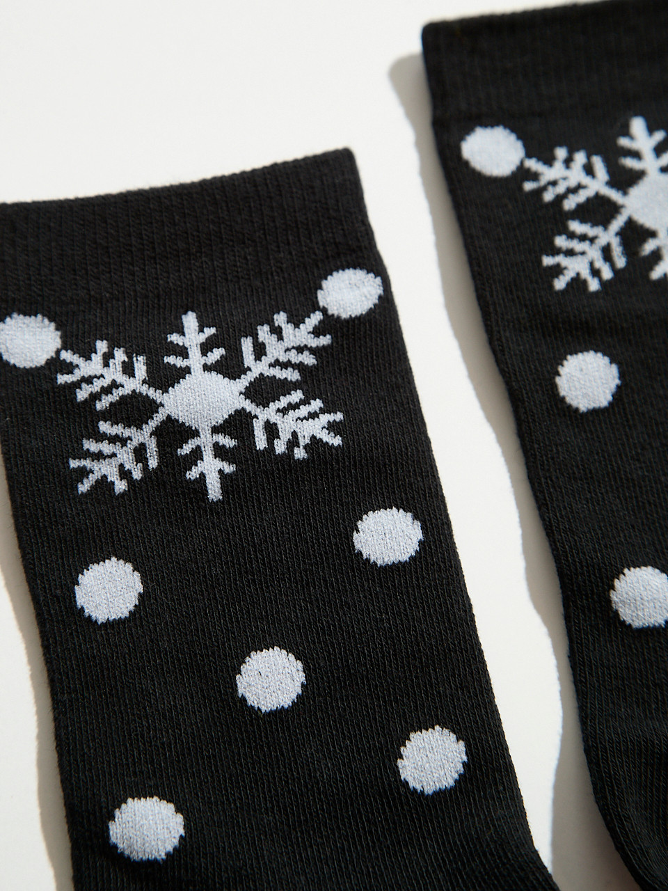 Black with White Snowflake Crew Socks