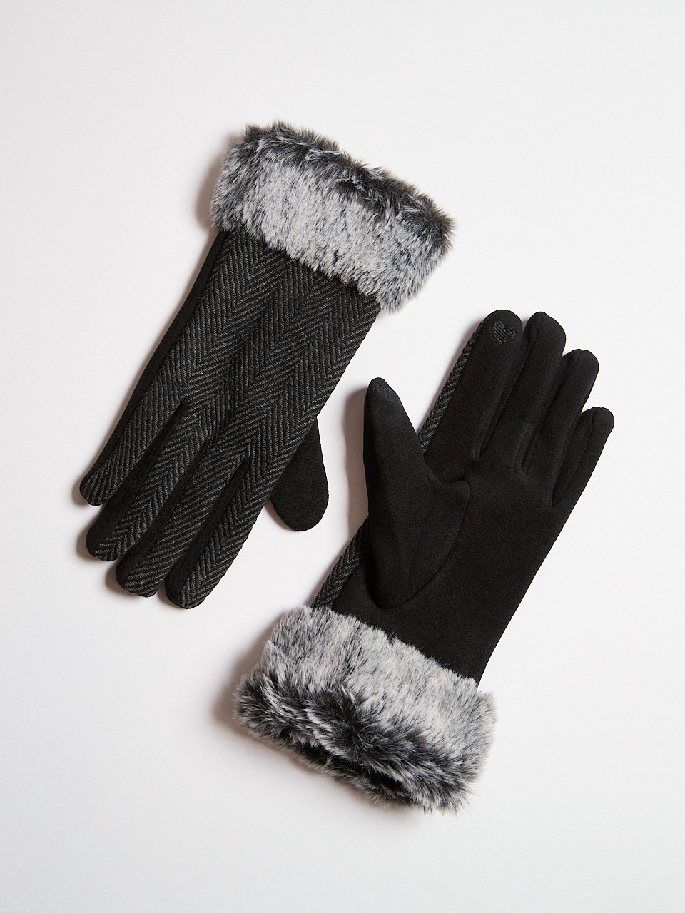 Cloth Herringbone Detail Gloves