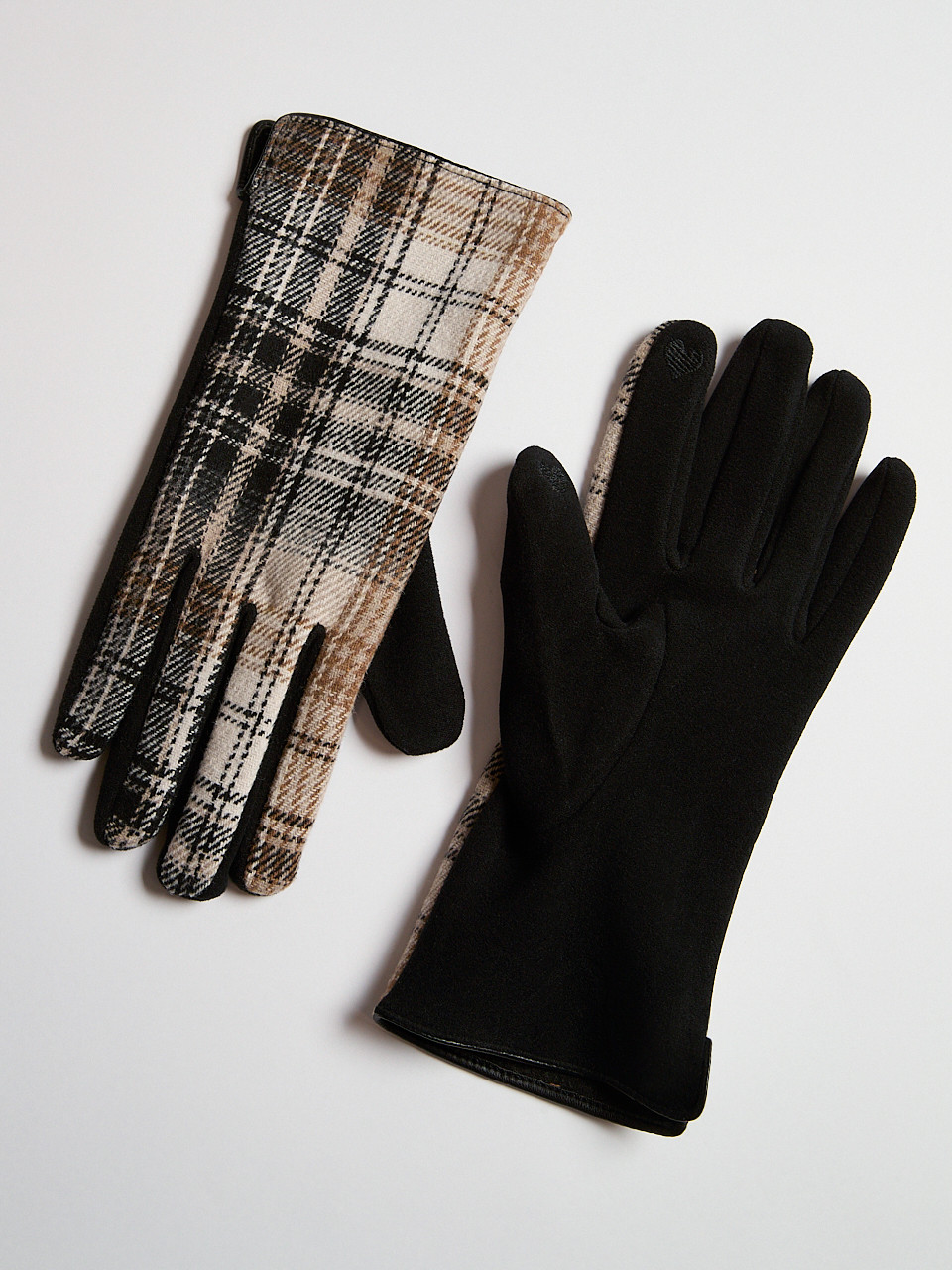 Black/Ivory Cloth Plaid Detail Gloves